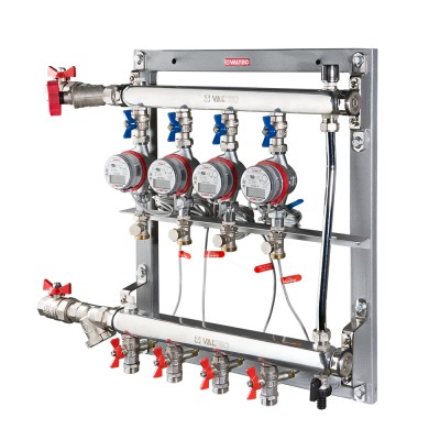 Этажный распределительный узел для систем водяного отопления с балансировочным клапаном и байпасом с перепускным клапаном, 2 отвода, Valtec