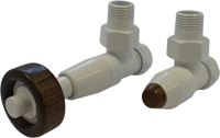 Комплект термостатический Форма угловая белый Термостатическая головка с цилиндрической деревянной рукояткой