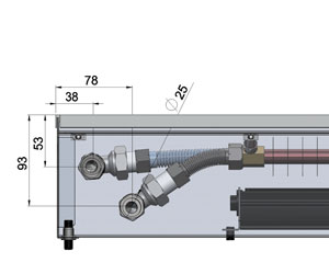 Продольный разрез встраиваемого в пол конвектора COIL-KT1