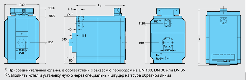 Напольные чугунные котлы, работающие на газе/дизельном топливе Buderus Logano GЕ515 