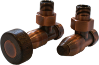 Комплект угловой Медь Антик 1/2 x M22x1,5, Круглая деревянная тонкая рукоятка