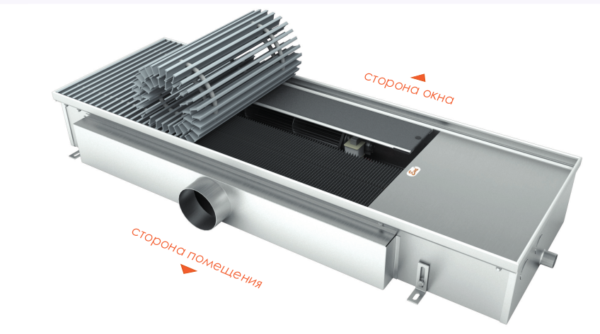 Внутрипольный конвектор EVA с вентилятором, KВ.125.303 (КВО, КВАО),длина 1250 мм