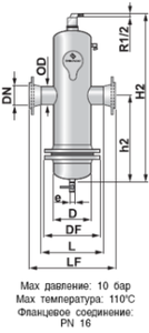 Сепаратор микропузырьков и шлама Spirocombi Hi-flow /разъемный корпус /фланцевое соединение/ сталь 37, артикул HD200F