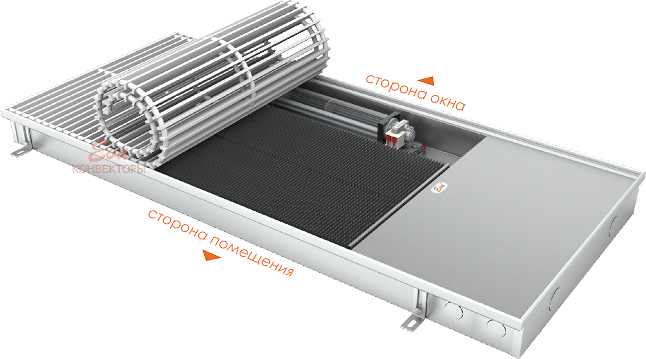Внутрипольный конвектор EVA с вентилятором, KВ.80.403,длина 900 мм