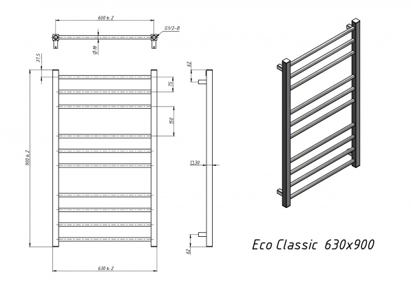Полотенцесушитель электрический Grota Eco Classic 630x900 черный