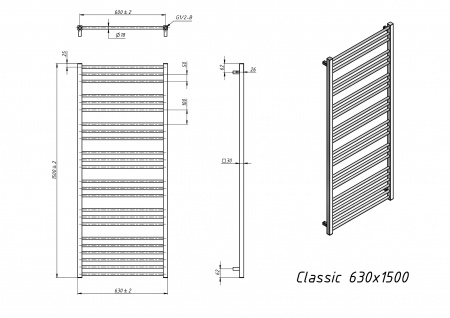 Полотенцесушитель электрический Grota Classic 630x1500 хром матовый