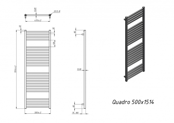 Полотенцесушитель водяной Grota Quadro 500х1514 белый