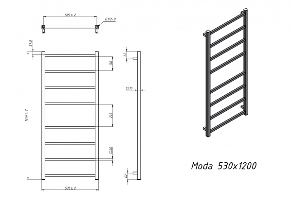 Полотенцесушитель водяной Grota Moda 530x1200 черный