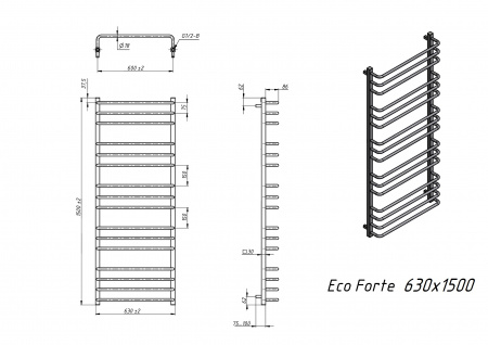 Полотенцесушитель водяной Grota Eco Forte 630x1500 хром глянцевый