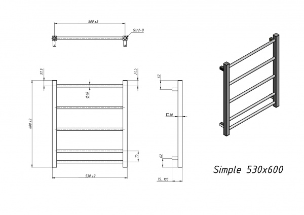 Полотенцесушитель электрический Grota Simple 530x600 хром матовый