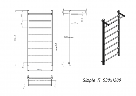 Полотенцесушитель электрический Grota Simple P с полкой 530x1200 хром матовый