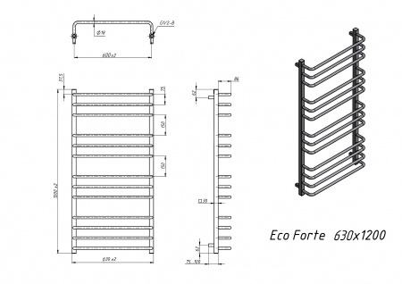 Полотенцесушитель водяной Grota Eco Forte 630x1200 хром матовый