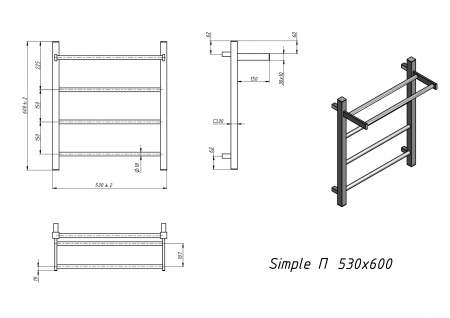 Полотенцесушитель электрический Grota Simple P с полкой 530x600 хром матовый