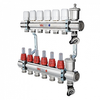 Блок коллекторный с коллекторами из латуни,расходомерами и вых. «евроконус»,12 вых.х1”х 3/4” ЕК Valtec