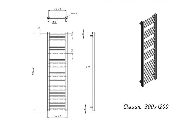 Полотенцесушитель водяной Grota Classic 300x1200 белый