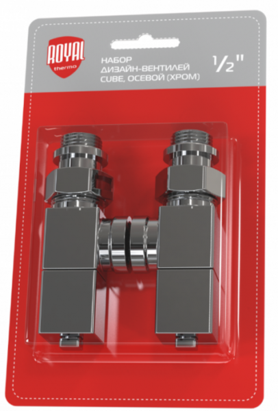 Набор дизайн-вентилей CUBE Royal Thermo, осевой (хром) 1/2"