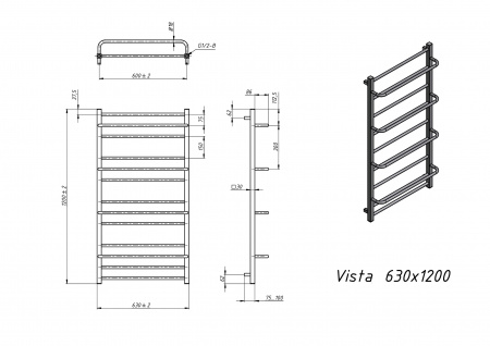 Полотенцесушитель водяной Grota Vista 630х1200 хром матовый
