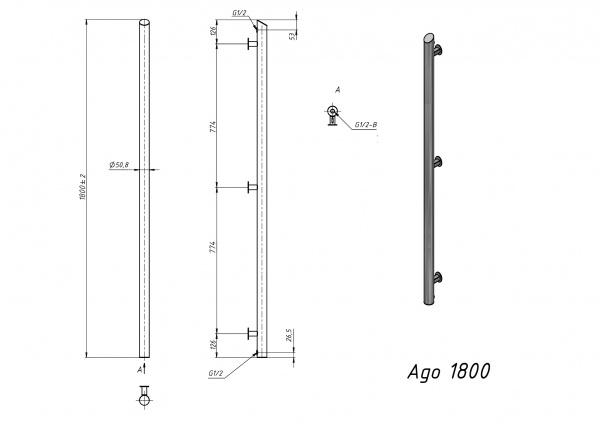 Полотенцесушитель электрический Grota Ago 51x1800 черный