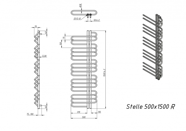 Полотенцесушитель водяной Grota Stelle 500x1500/r черный