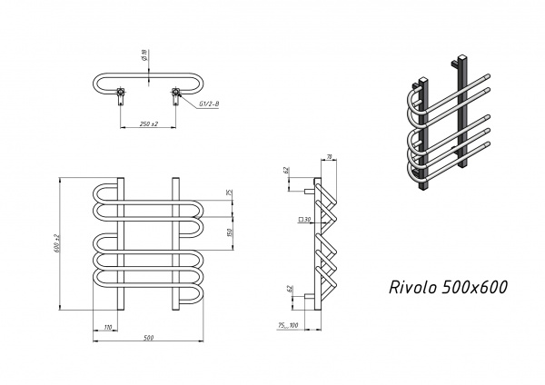 Полотенцесушитель электрический Grota Rivolo 500x600 белый