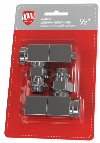 Набор дизайн-вентилей CUBE Royal Thermo, угловой (хром) 1/2"