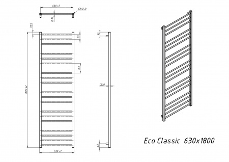 Полотенцесушитель водяной Grota Eco Classic 630x1800 хром глянцевый