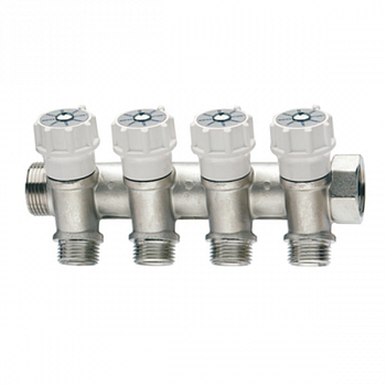 465 3/4"/04 x 1/2"НР Коллектор 3/4" с ручными вентилями 1/2"НР, 4-х контурный