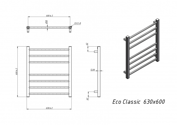 Полотенцесушитель водяной Grota Eco Classic 630x600 хром глянцевый