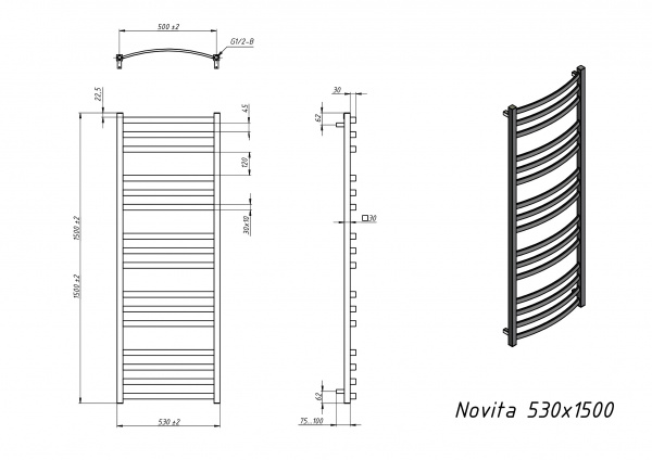 Полотенцесушитель электрический Grota Novita 530x1500 черный