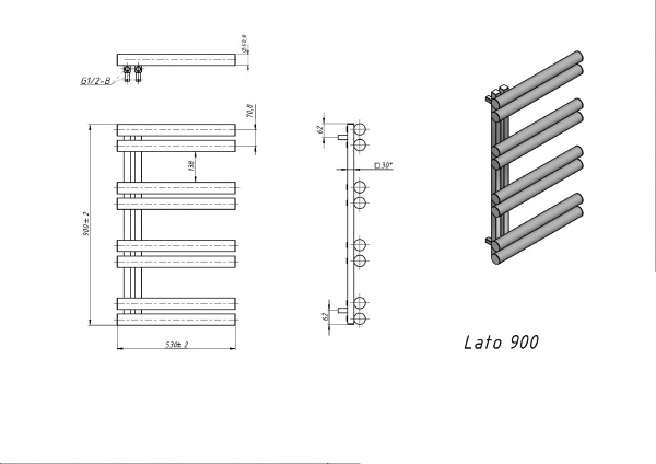 Полотенцесушитель электрический Grota Lato L 530x900 черный