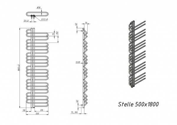 Полотенцесушитель электрический Grota Stelle 500x1800/l белый