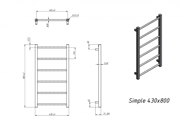 Полотенцесушитель водяной Grota Simple 430x800 черный