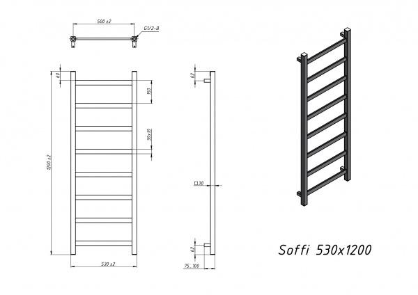 Полотенцесушитель электрический Grota Soffi 530x1200 хром глянцевый