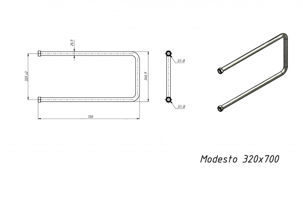 Полотенцесушитель водяной Grota Modesto 320x700 хром глянцевый