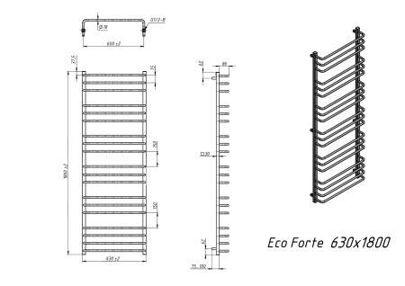 Полотенцесушитель электрический Grota Eco Forte 630x1800 хром матовый