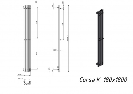 Полотенцесушитель электрический Grota Corsa K 180х1800 хром глянцевый