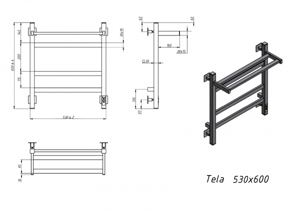 Полотенцесушитель электрический Grota Tela 530х600 черный