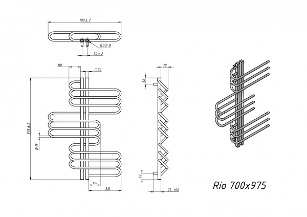 Полотенцесушитель электрический Grota Rio 700x975 черный