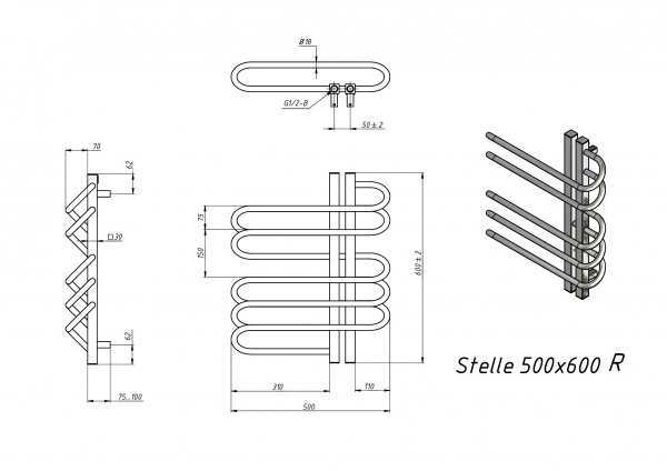 Полотенцесушитель электрический Grota Stelle 500x600/r черный