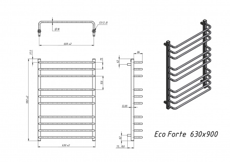 Полотенцесушитель электрический Grota Eco Forte 630x900 хром матовый