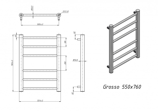 Полотенцесушитель электрический Grota Grosso 550x760 черный