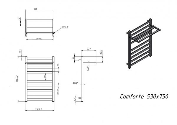 Полотенцесушитель электрический Grota Comfort 530x750 черный