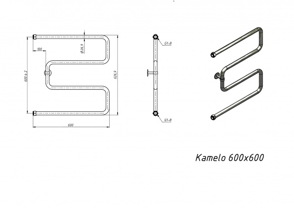 Полотенцесушитель водяной Grota Kamelo 600x600 хром глянцевый
