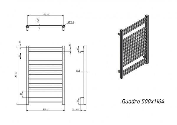 Полотенцесушитель электрический Grota Quadro 500х764 черный