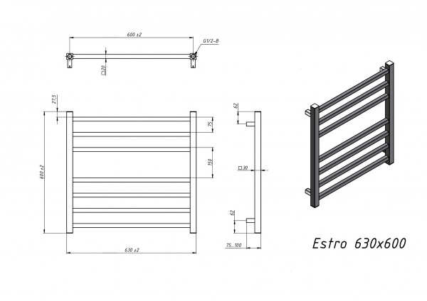 Полотенцесушитель водяной Grota Estro 630x600 белый
