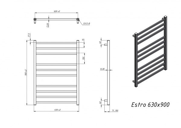 Полотенцесушитель электрический Grota Estro 630x900 черный