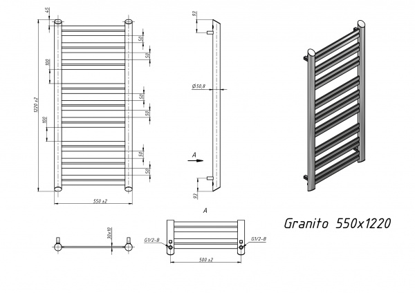 Полотенцесушитель водяной Grota Granito 550x1220 черный