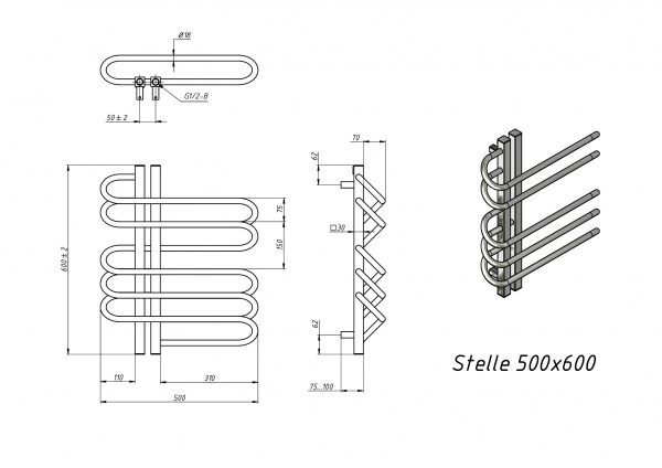Полотенцесушитель водяной Grota Stelle 500x600/l хром глянцевый