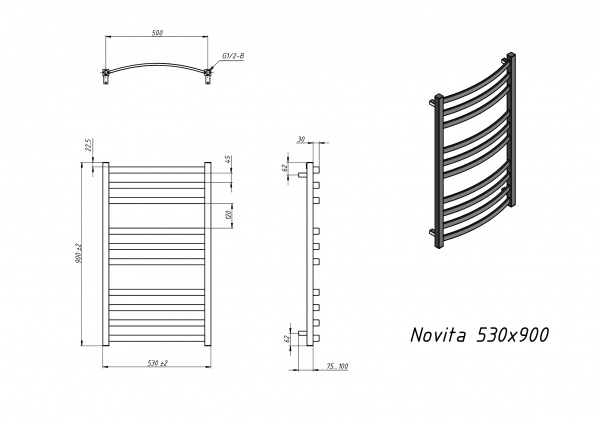 Полотенцесушитель водяной Grota Novita 530x900 хром матовый