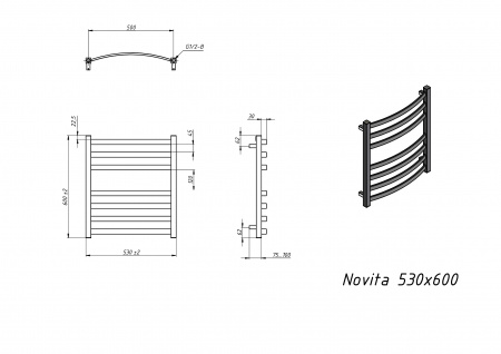 Полотенцесушитель водяной Grota Novita 530x600 хром глянцевый